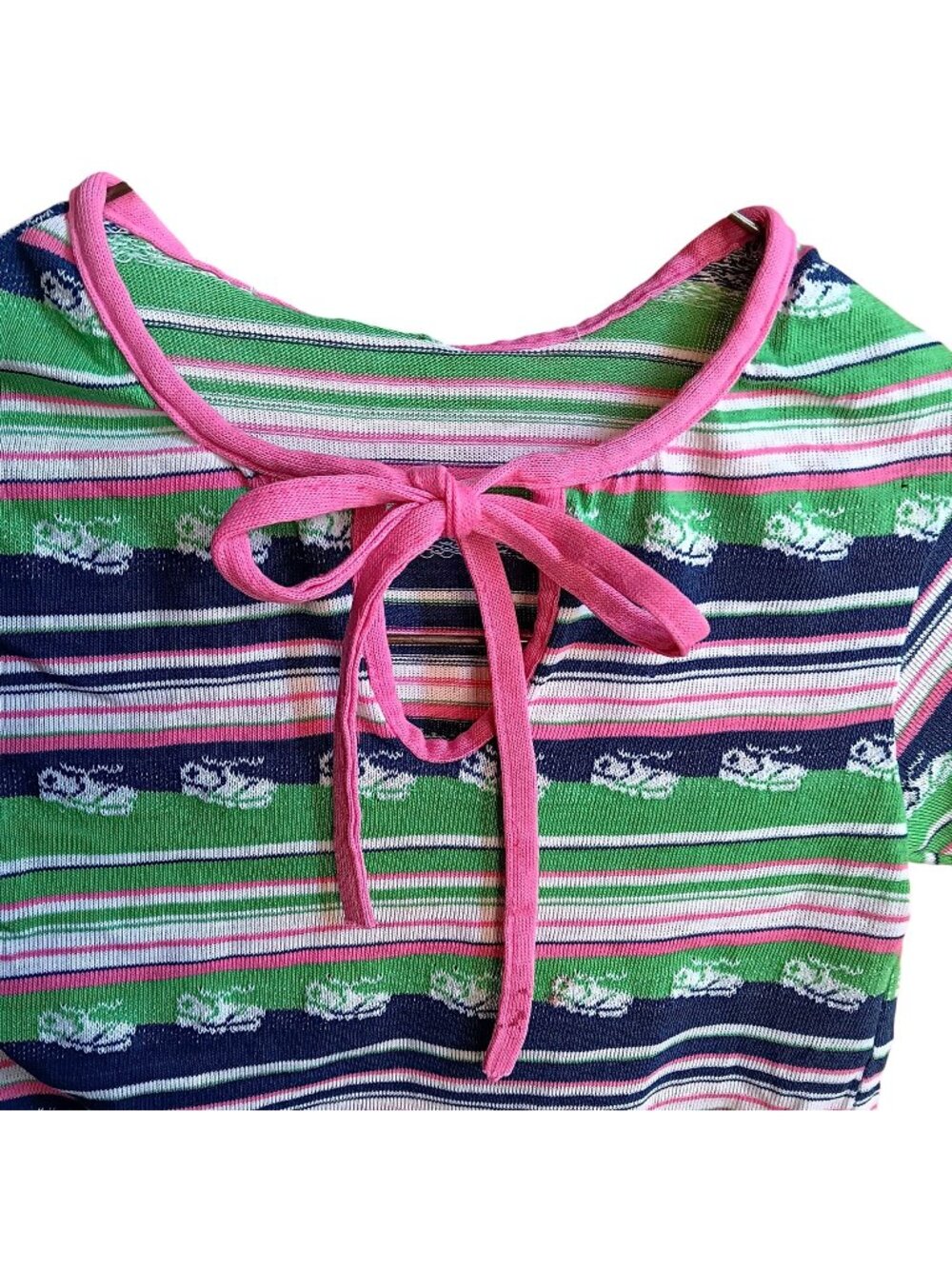 True Vintage Top Girls 4 70s T-shirt Pink Tie Green/Blue/Pink Sneaker Print